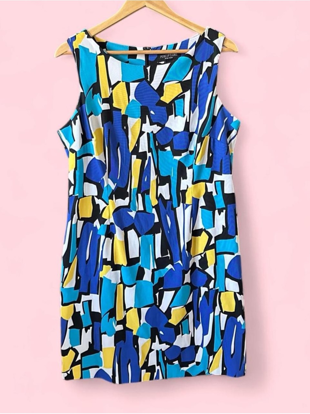 Perceptions Sleeveless Abstract Print Shift Dress in Blue
